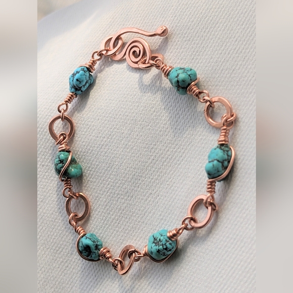 Authentic Turquoise Bracelet Copper Artisan Crafted Jewelry - Picture 15 of 16